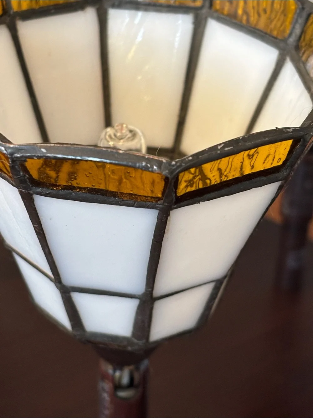 Stained Glass Triple Light Lamp - White & Amber ceiling fixture